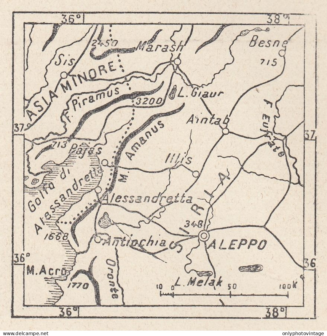 Siria, Aleppo E Dintorni, 1907 Carta Geografica Epoca, Vintage Map - Landkarten