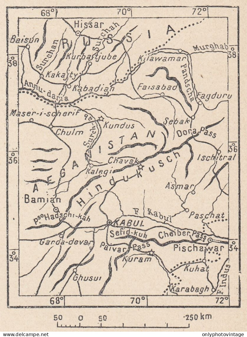 Afghanistan, 1907 Carta Geografica Epoca, Vintage Map - Mapas Geográficas