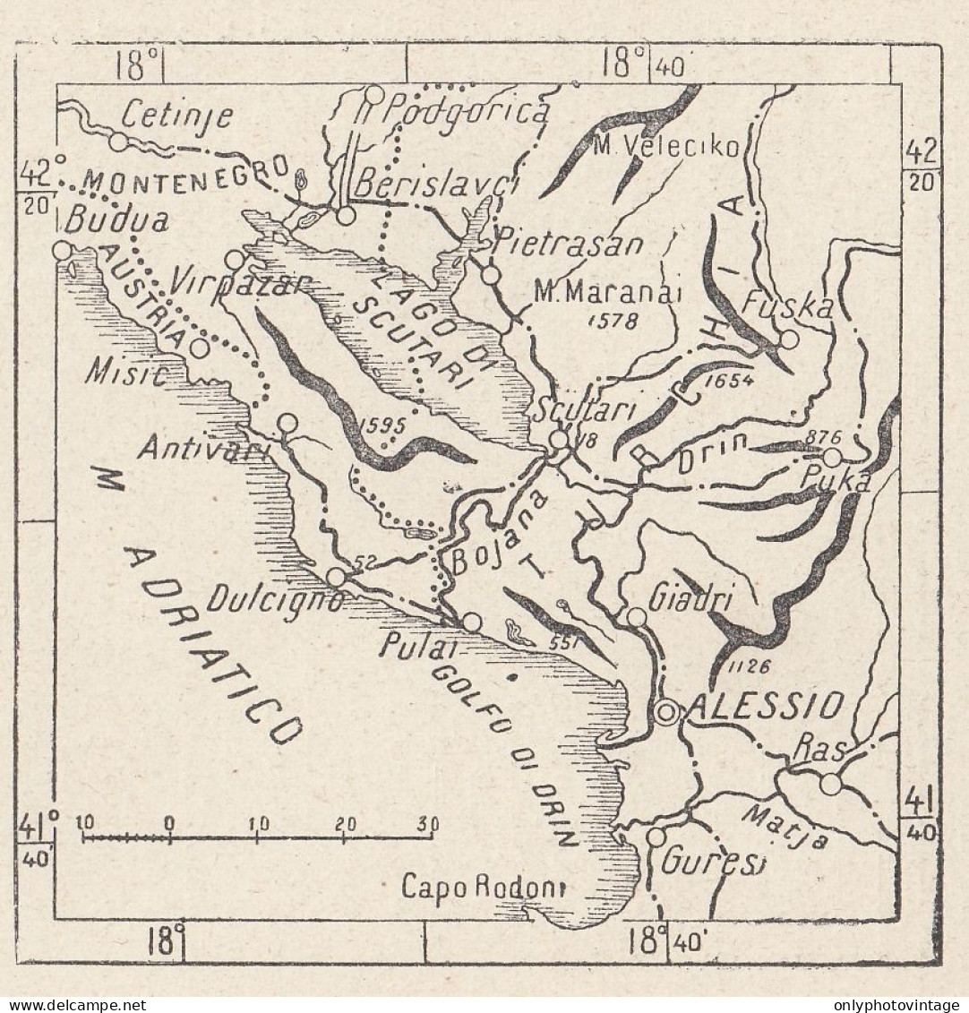 Albania, 1907 Carta Geografica Epoca, Vintage Map - Landkarten