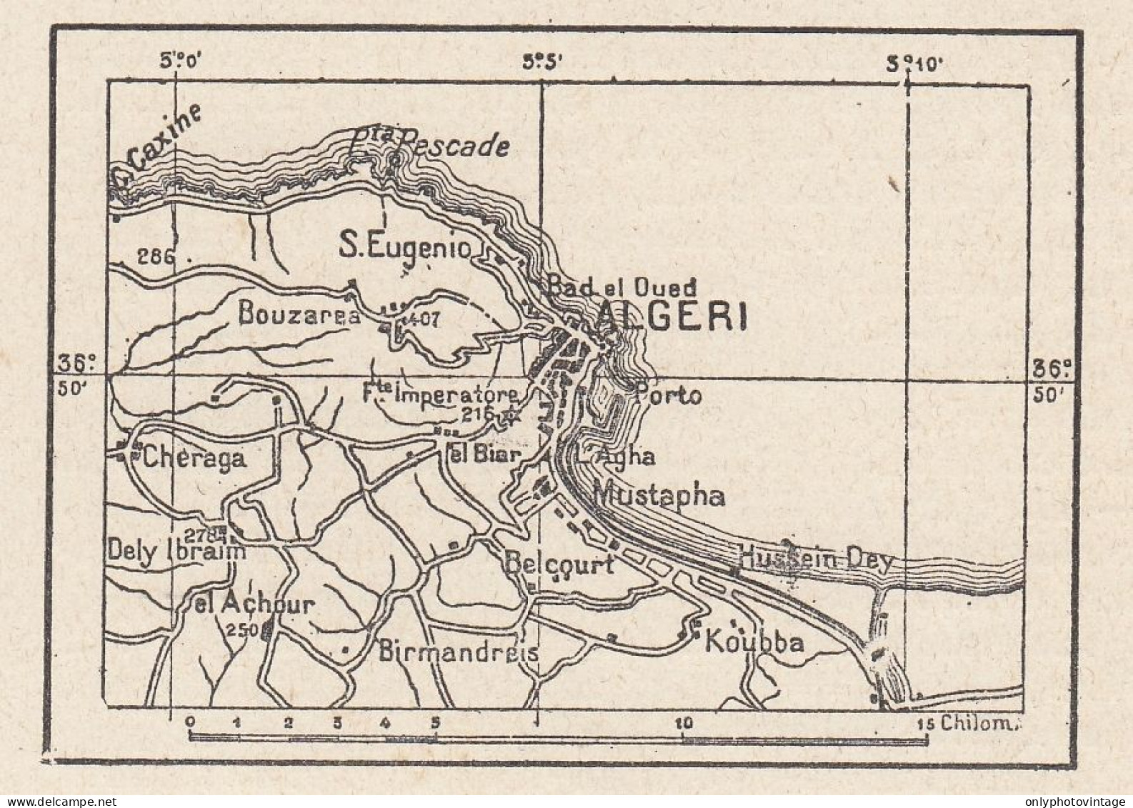 Algeria, Algeri E Dintorni, 1907 Carta Geografica Epoca, Vintage Map - Mapas Geográficas