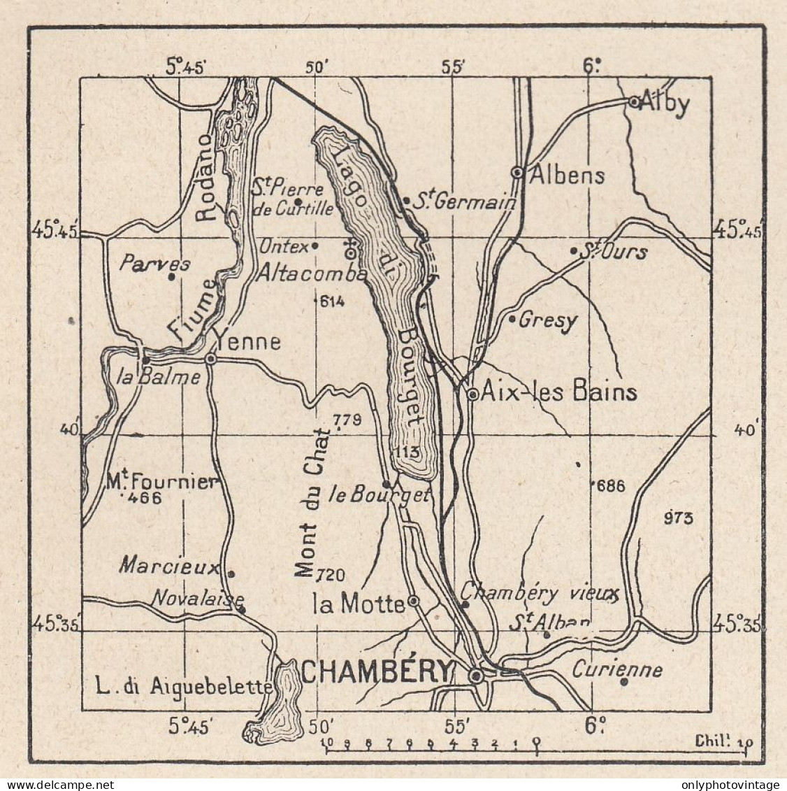 Francia, Aix-les-Bains E Dintorni, 1907 Carta Geografica Epoca Vintage Map - Landkarten