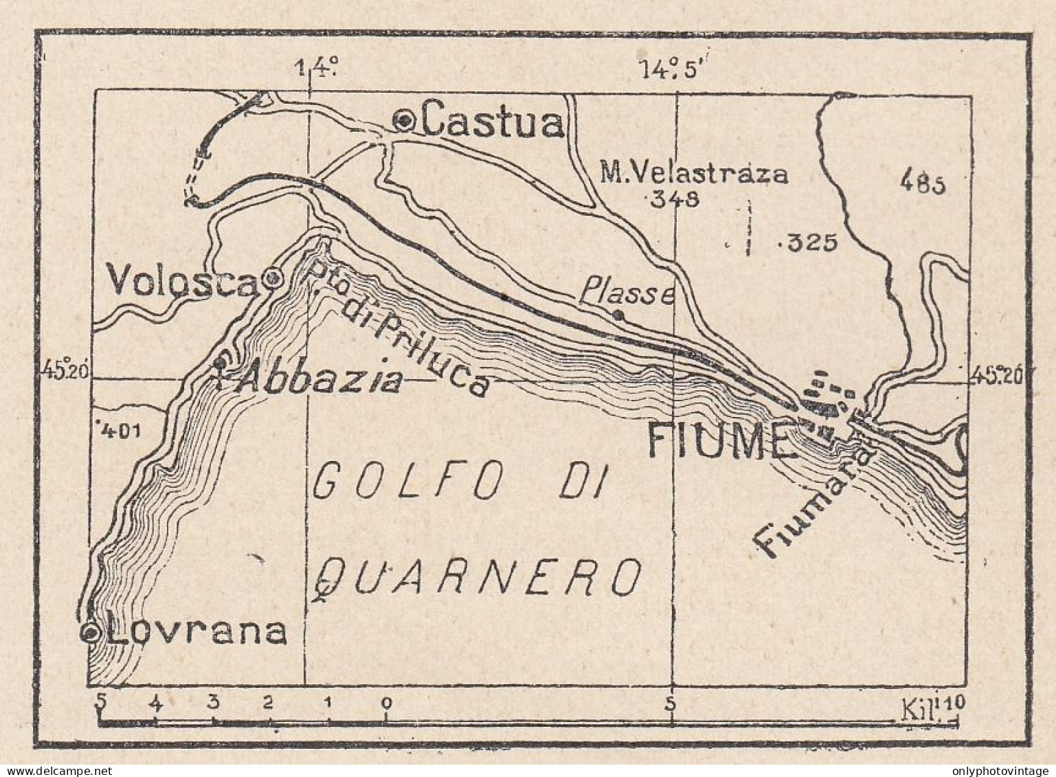 Croazia, Abbazia, Fiume, 1907 Carta Geografica Epoca, Vintage Map - Geographical Maps