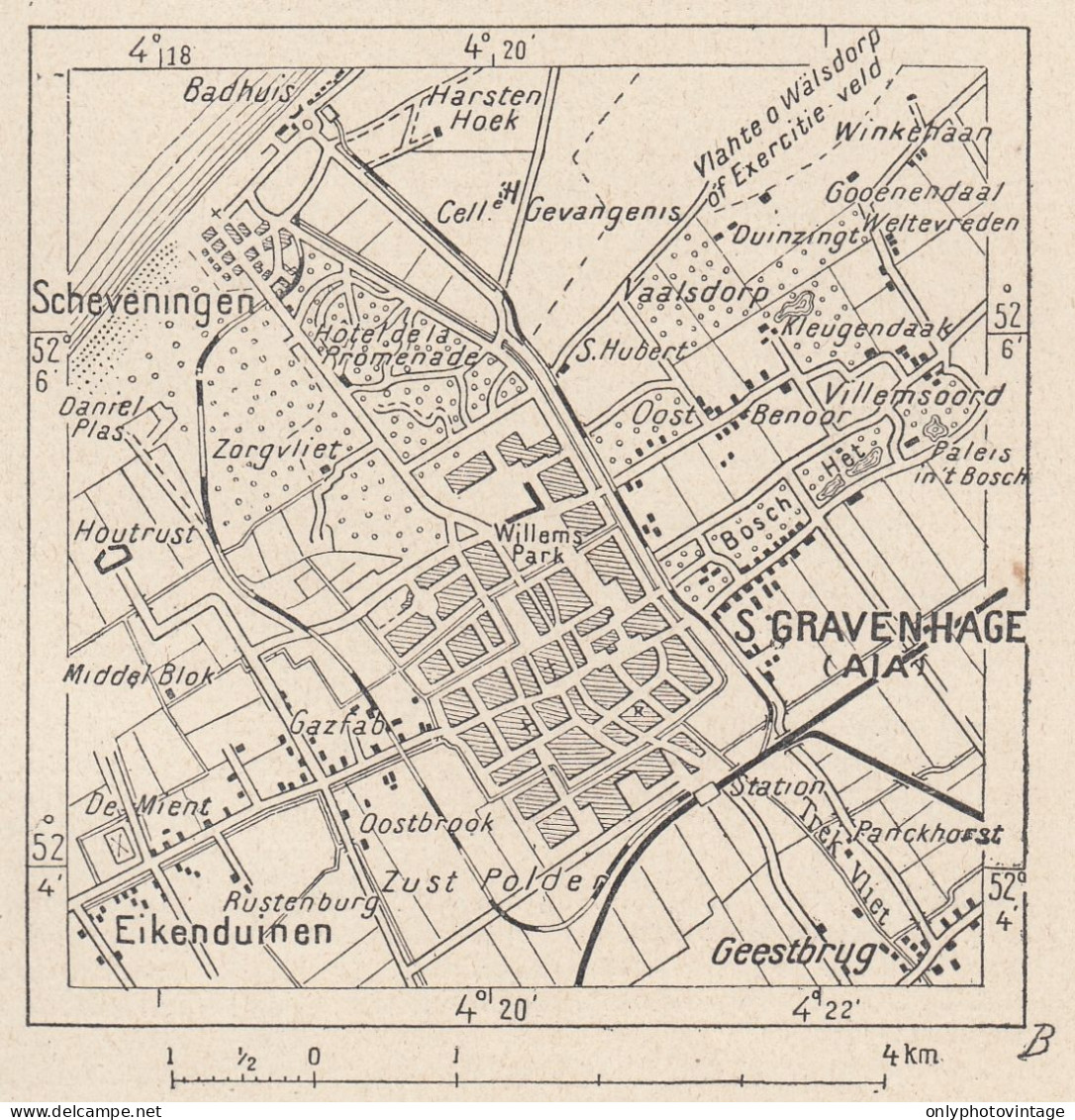 Paesi Bassi, L'Aja, Gravenhage, 1907 Carta Geografica Epoca, Vintage Map - Landkarten
