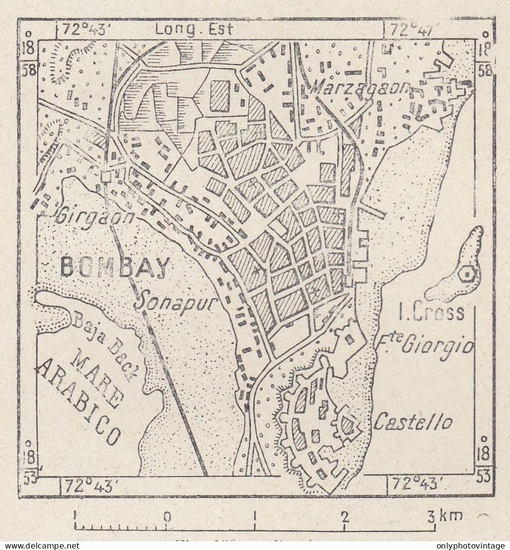 India, Mumbai , Bombay, 1907 Carta Geografica Epoca, Vintage Map - Geographical Maps