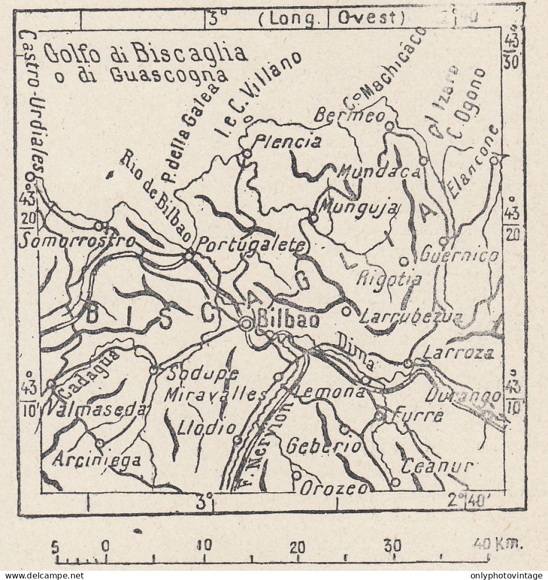 Spagna, Bilbao E Dintorni, 1907 Carta Geografica Epoca, Vintage Map - Mapas Geográficas