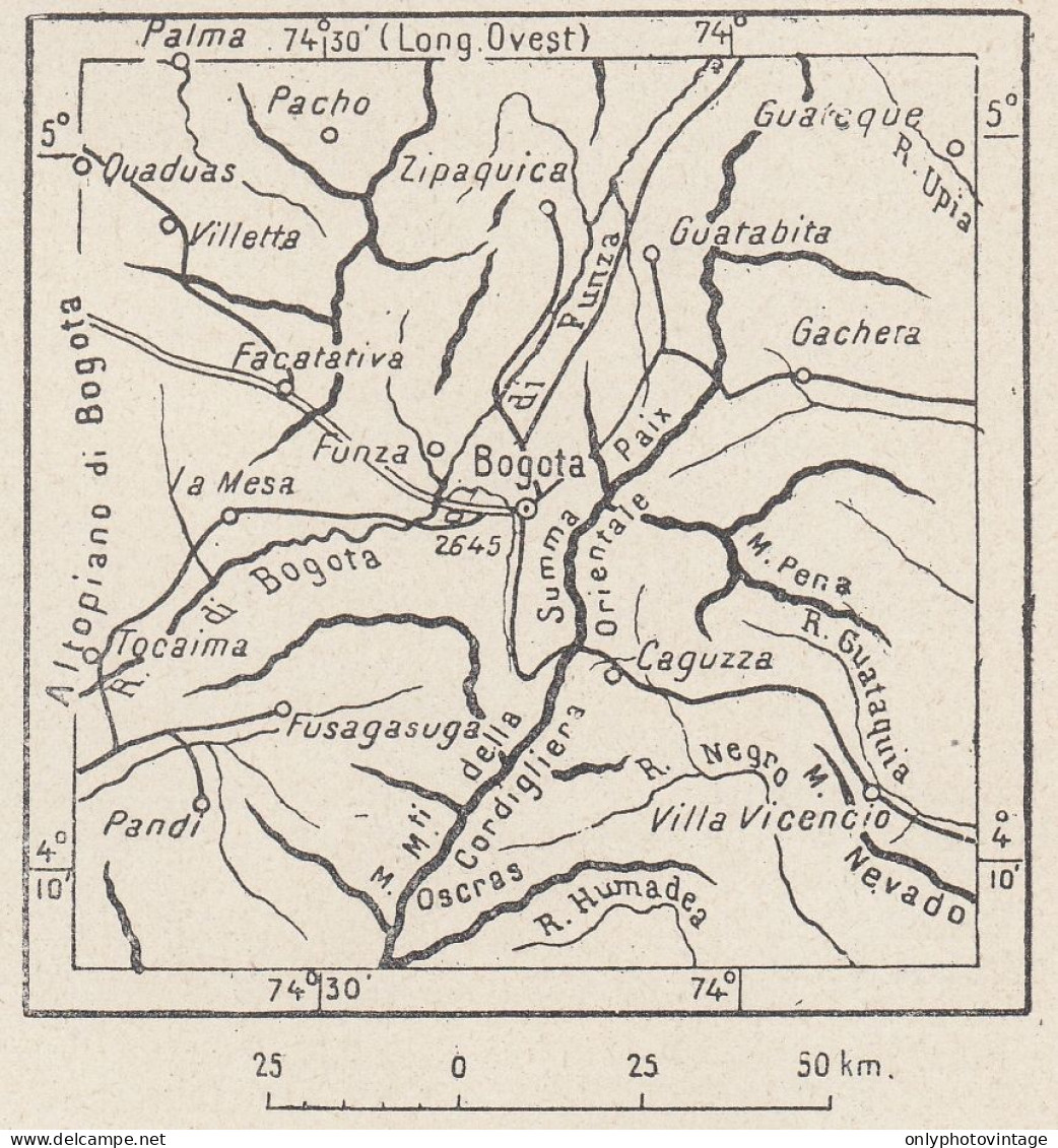 Colombia, Bogotá, 1907 Carta Geografica Epoca, Vintage Map - Geographical Maps