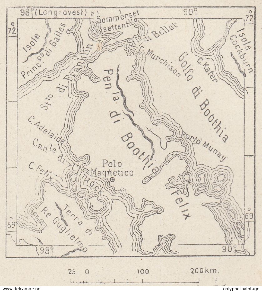 Canada, Boothia Felix, 1907 Carta Geografica Epoca, Vintage Map - Landkarten