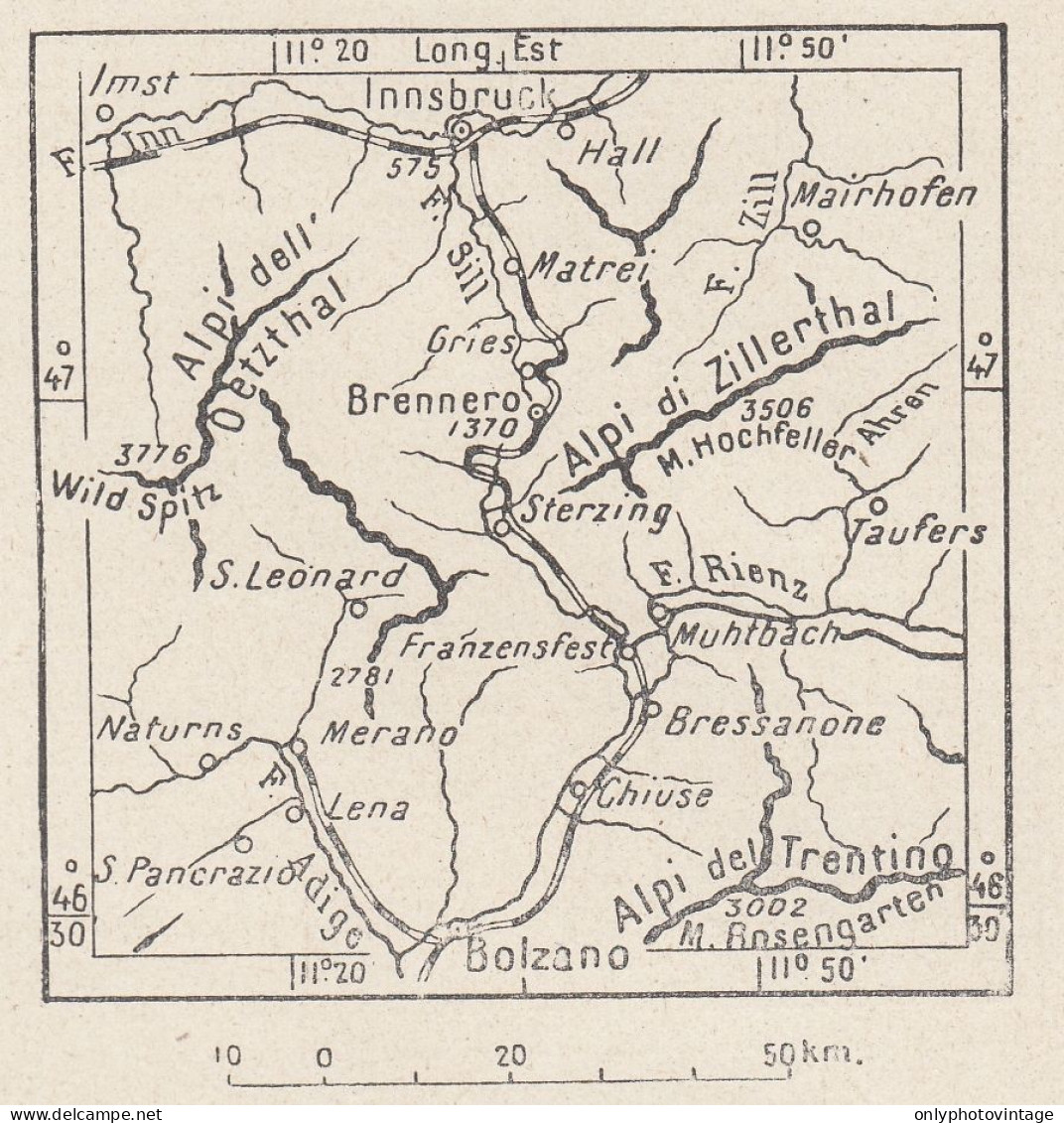 Bolzano E Dintorni, 1907 Carta Geografica Epoca, Vintage Map - Geographical Maps