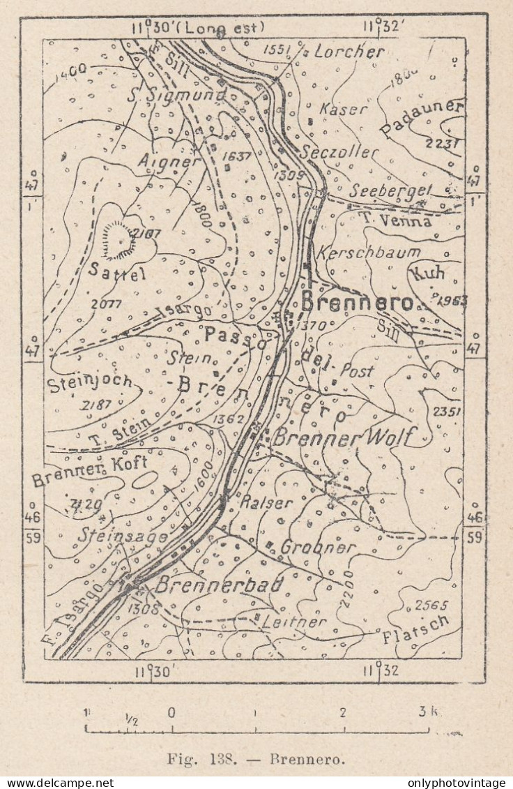 Italia, Brennero E Dintorni, 1907 Carta Geografica Epoca, Vintage Map - Geographical Maps