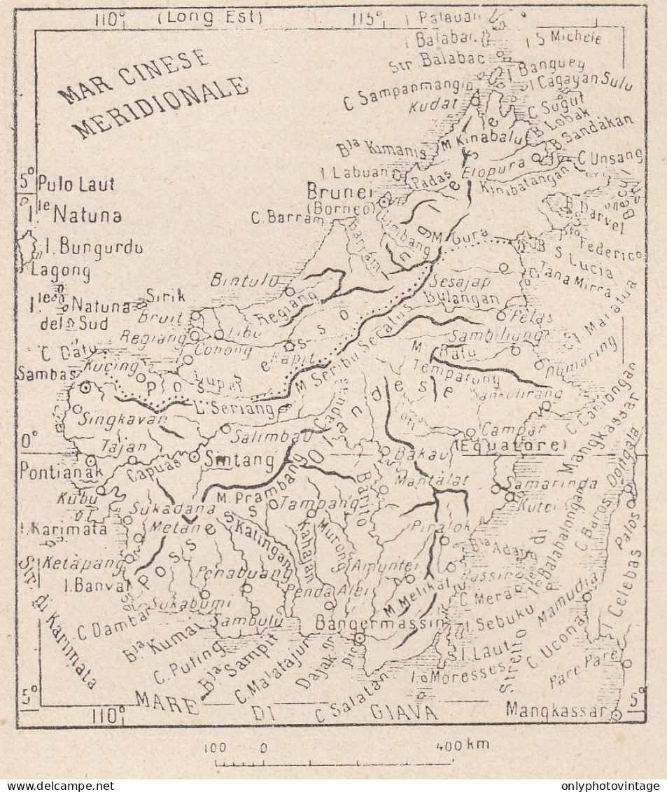 Borneo, 1907 Carta Geografica Epoca, Vintage Map - Geographical Maps