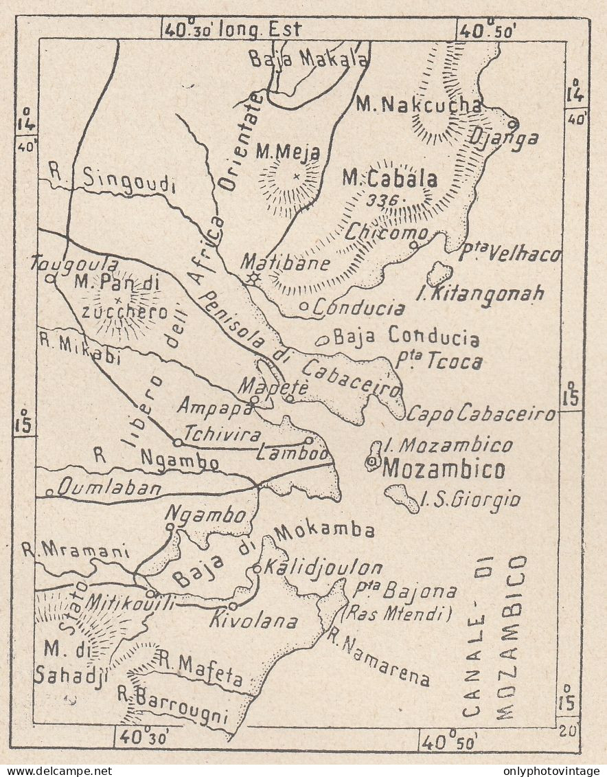 Mozambico, Cabaceira, 1907 Carta Geografica Epoca, Vintage Map - Mapas Geográficas