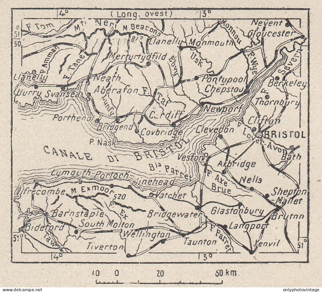 Regno Unito, Bristol E Dintorni, 1907 Carta Geografica Epoca, Vintage Map - Cartes Géographiques