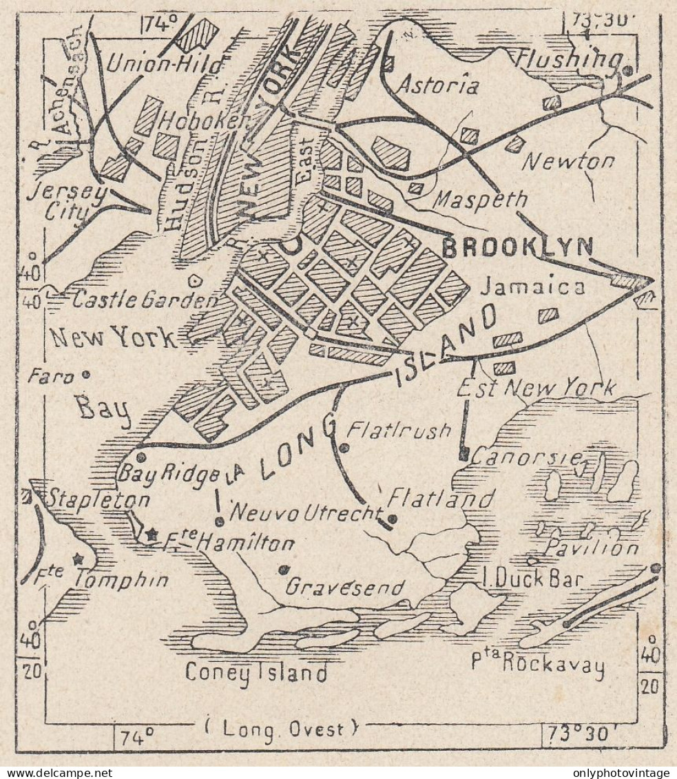 New York, Brooklyn E Dintorni, 1907 Carta Geografica Epoca, Vintage Map - Mapas Geográficas