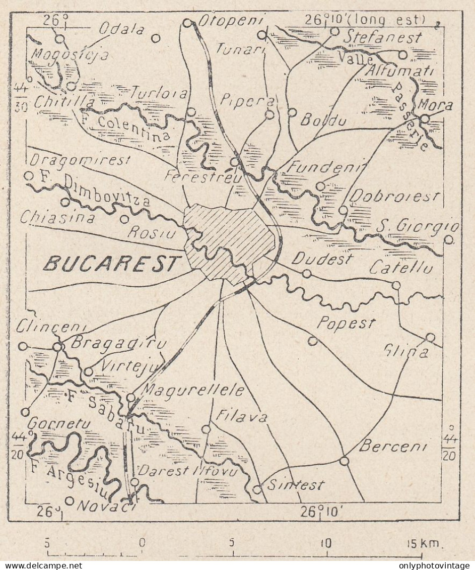 Romania, Bucarest, 1907 Carta Geografica Epoca, Vintage Map - Landkarten