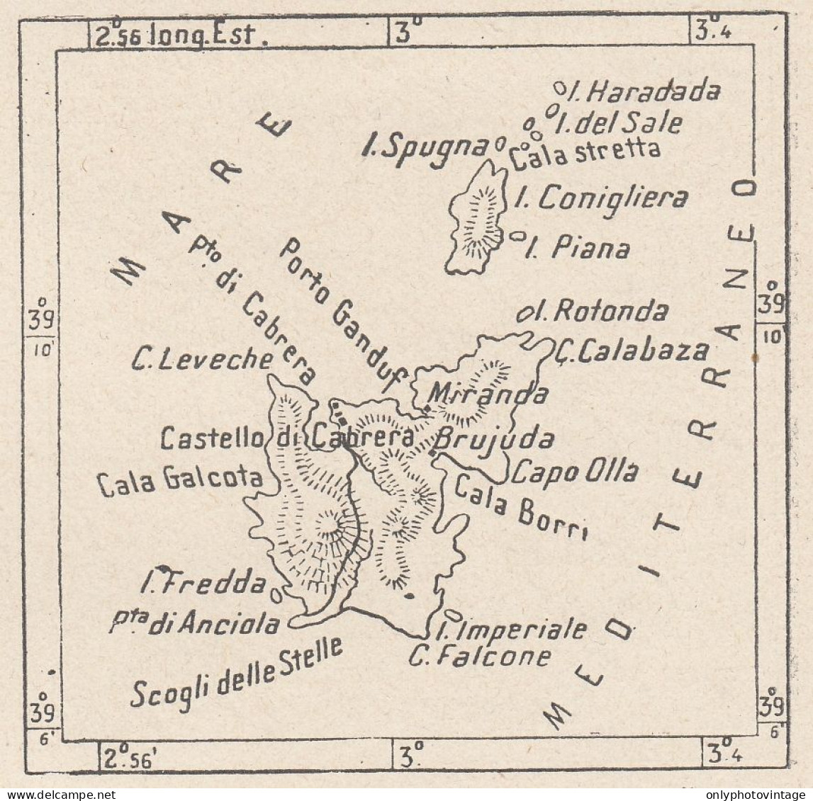 Spagna, Isola Di Cabrera, 1907 Carta Geografica Epoca, Vintage Map - Landkarten