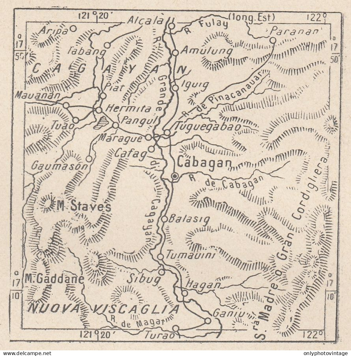 Filippine, Cabagan, 1907 Carta Geografica Epoca, Vintage Map - Landkarten