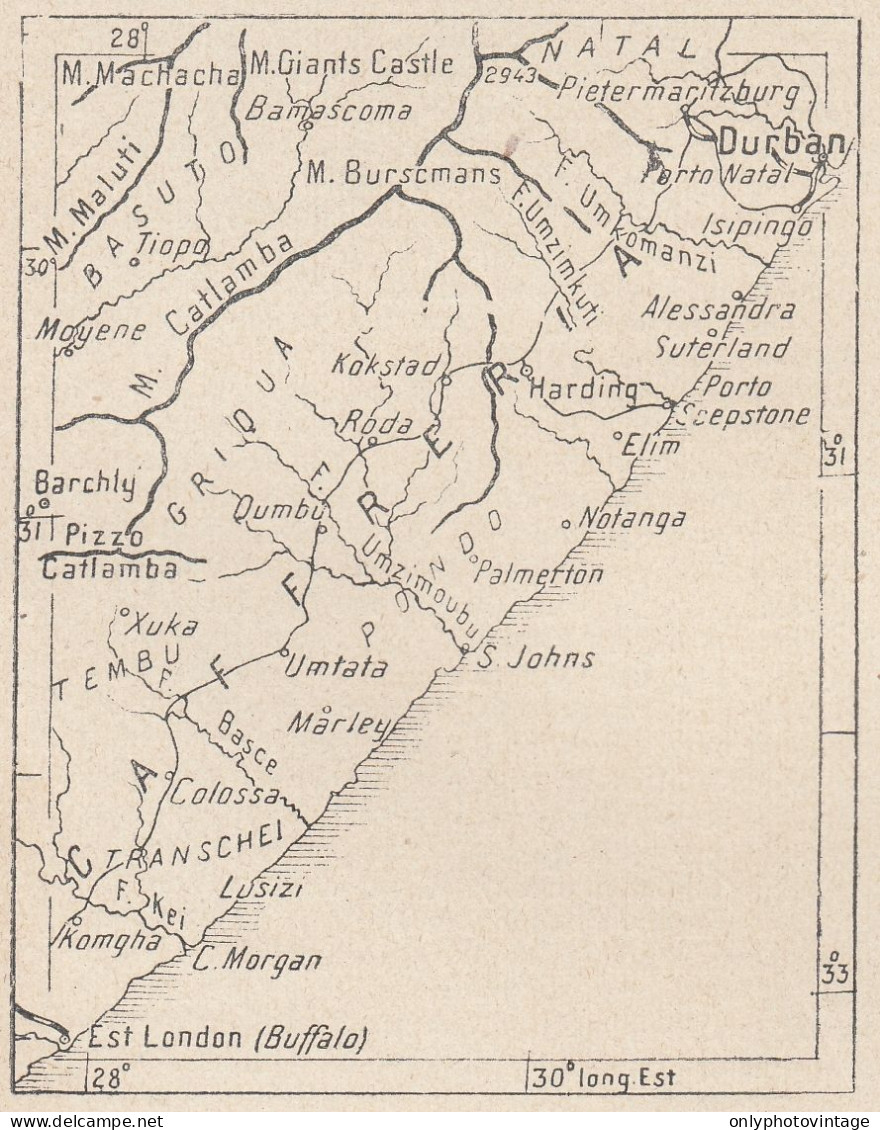 Africa, Capo Di Buona Speranza, 1907 Carta Geografica Epoca, Vintage Map - Landkarten