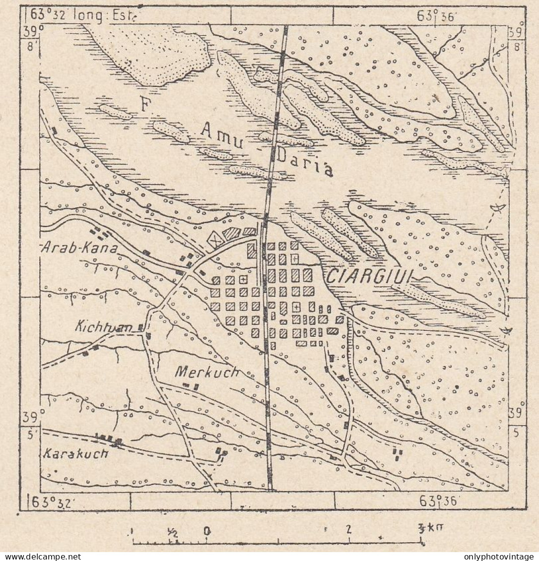 Asia, Amu Darya, Tshardjui, 1907 Carta Geografica Epoca, Vintage Map - Cartes Géographiques