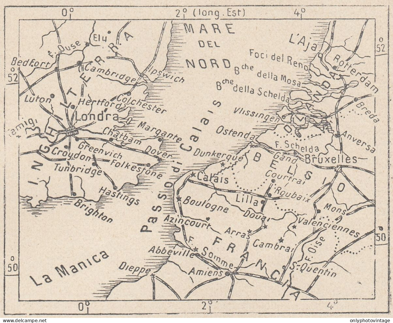 Francia, Passo Di Calais, 1907 Carta Geografica Epoca, Vintage Map - Landkarten