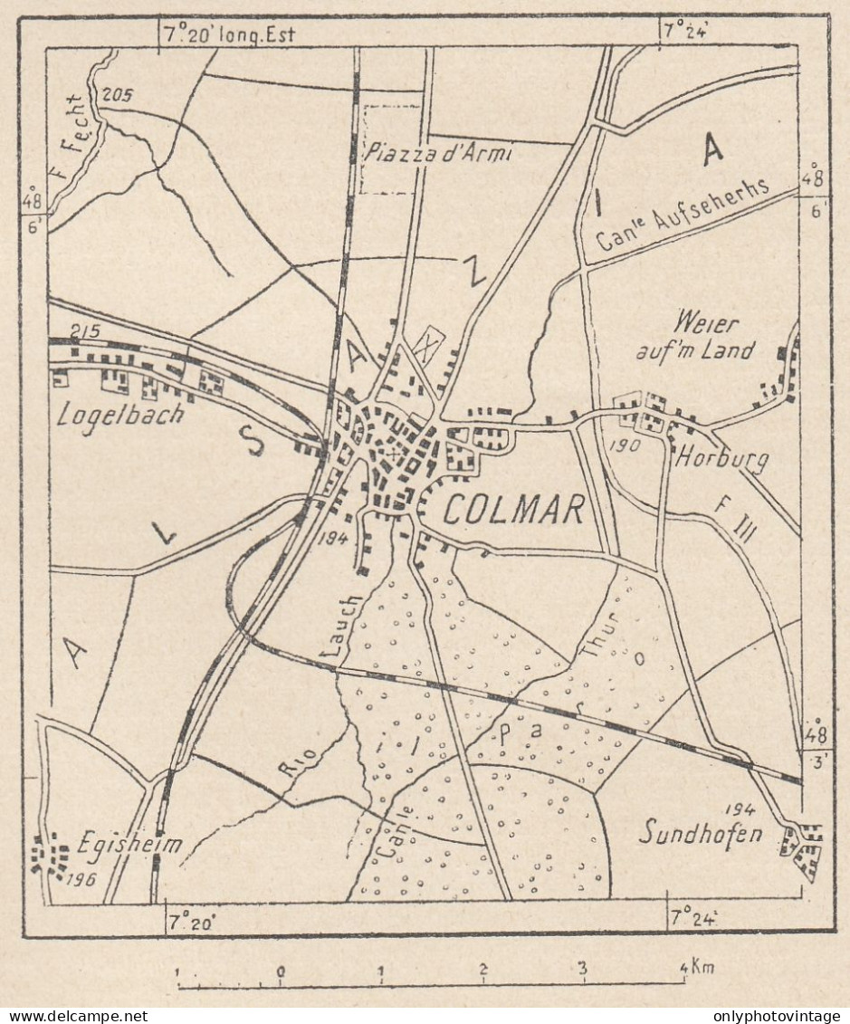 Francia, Colmar E Dintorni, 1907 Carta Geografica Epoca, Vintage Map - Landkarten