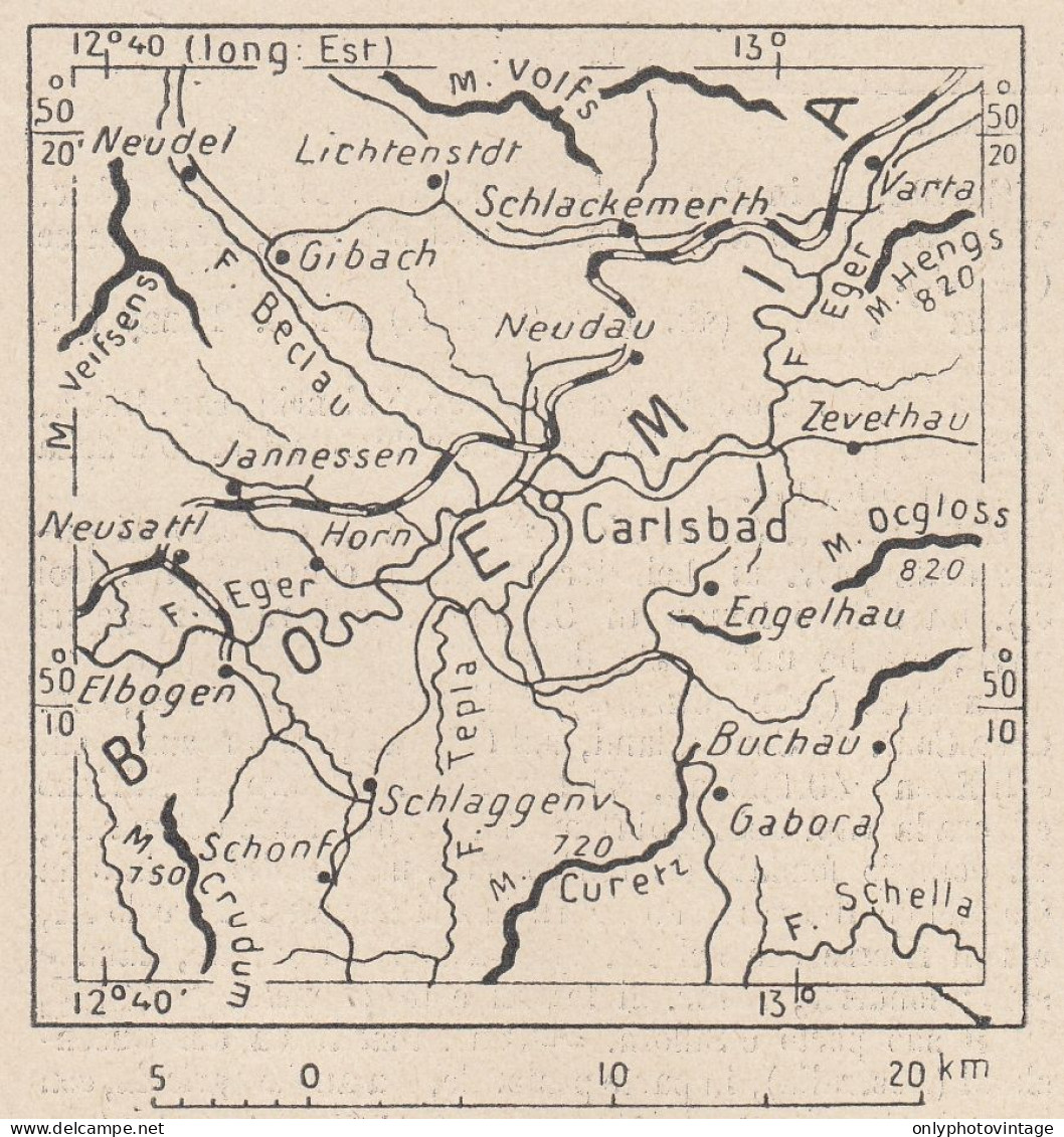 Repubblica Ceca, Carlsbad, 1907 Carta Geografica Epoca, Vintage Map - Cartes Géographiques