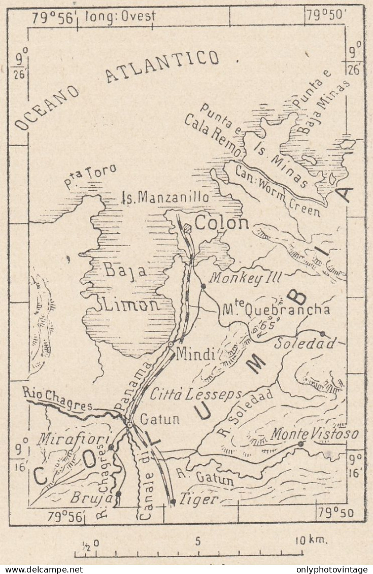 Venezuela, Colón E Dintorni, 1907 Carta Geografica Epoca, Vintage Map - Cartes Géographiques