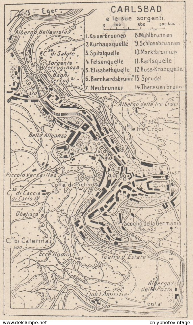 Repubblica Ceca, Carlsbad, 1907 Carta Geografica Epoca, Vintage Map - Landkarten