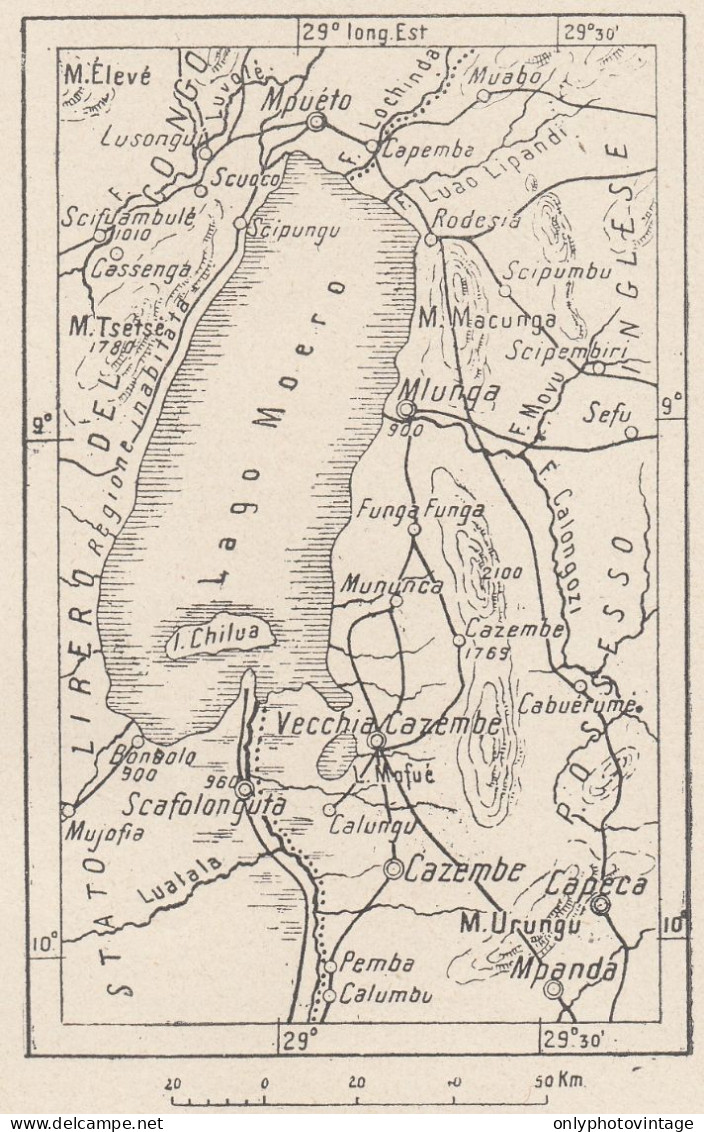 Zambia, Kazembe E Dintorni, 1907 Carta Geografica Epoca, Vintage Map - Landkarten