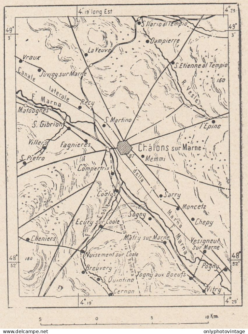 Francia, Châlons-en-Champagne, 1907 Carta Geografica Epoca, Vintage Map - Cartes Géographiques