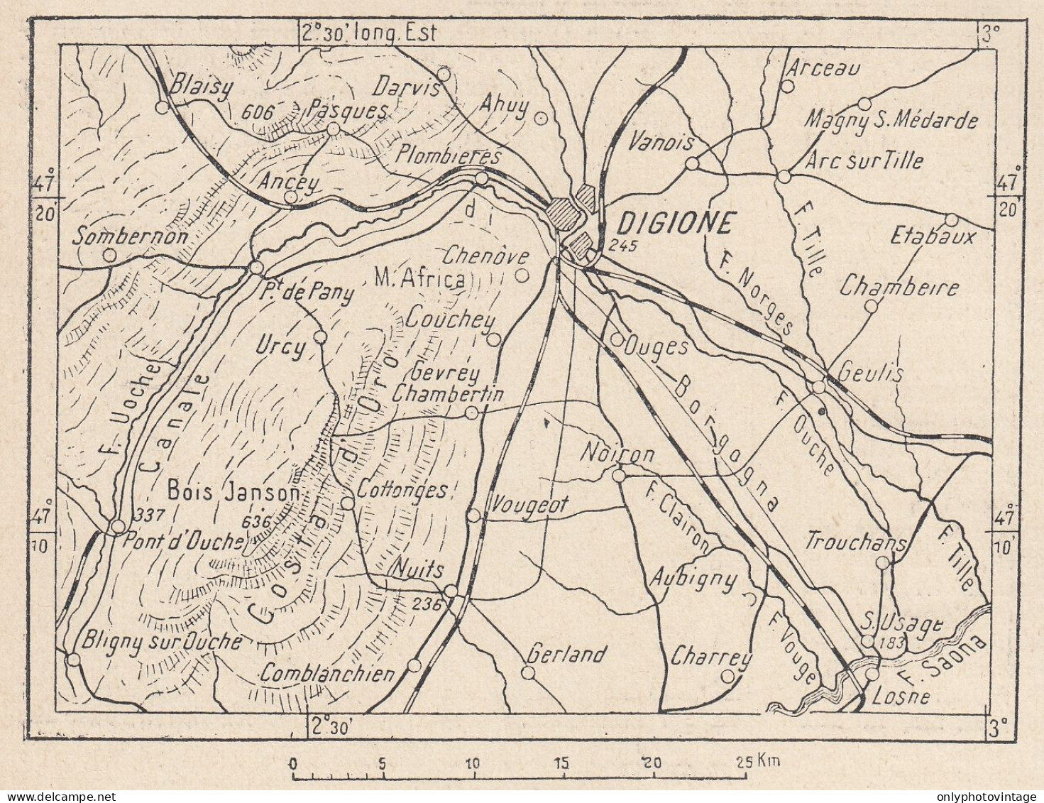 Francia, Digione E Dintorni, 1907 Carta Geografica Epoca, Vintage Map - Landkarten