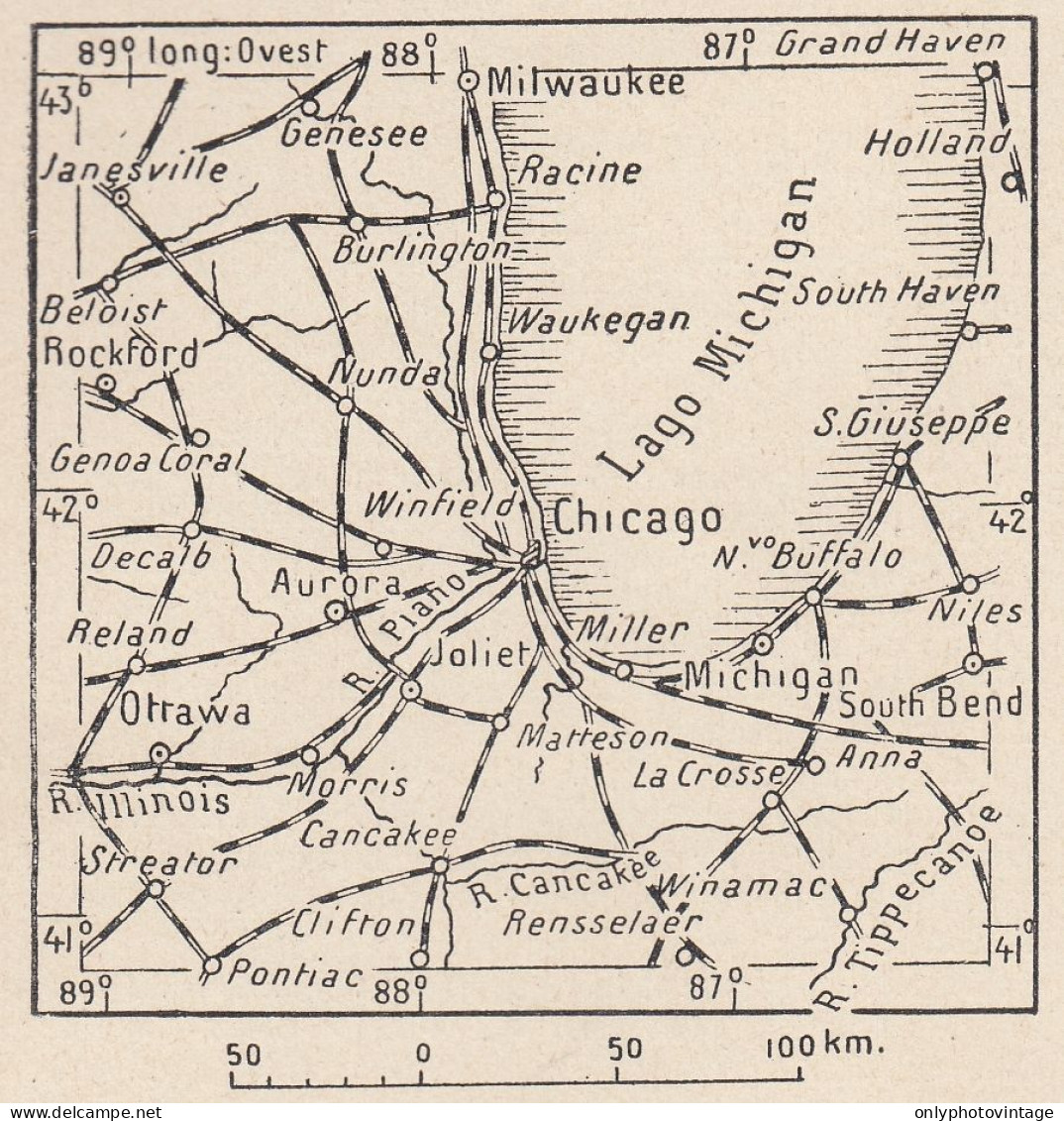 Illinois, Chicago E Dintorni, 1907 Carta Geografica Epoca, Vintage Map - Geographische Kaarten