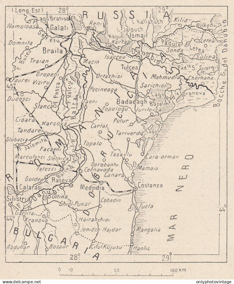 Romania, Bulgaria, Dobrugia, 1907 Carta Geografica Epoca, Vintage Map - Landkarten