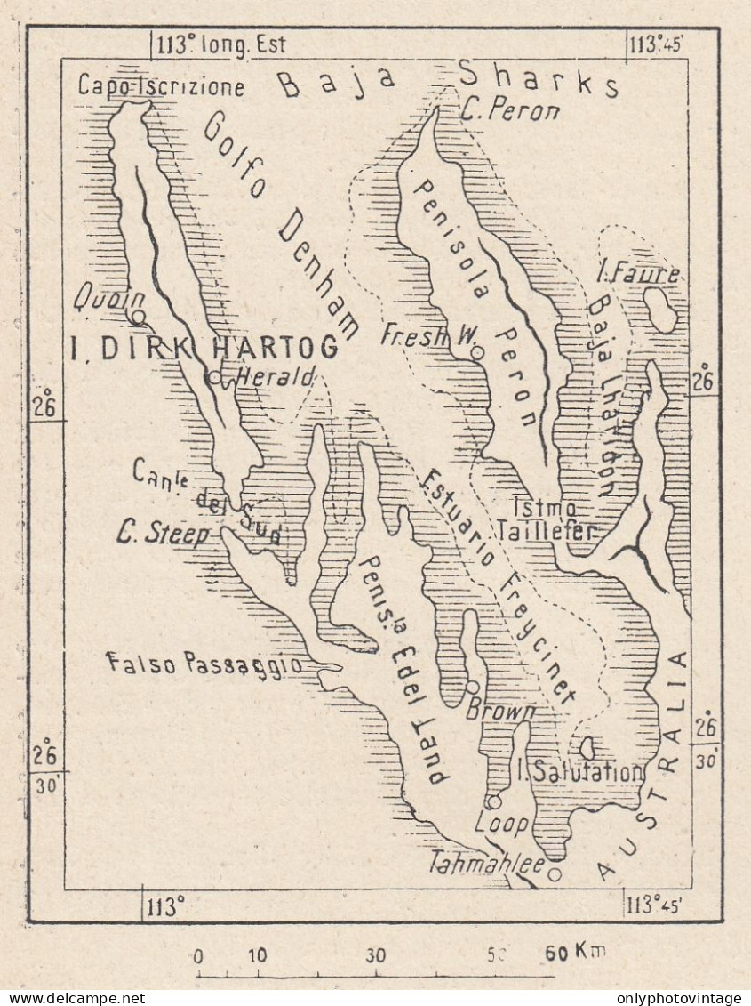 Australia, Isola Di Dirk Hartog, 1907 Carta Geografica Epoca, Vintage Map - Landkarten