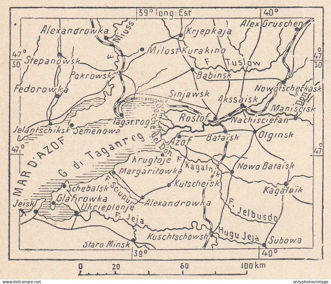 Russia, Il Fiume Don, 1907 Carta Geografica Epoca, Vintage Map - Landkarten