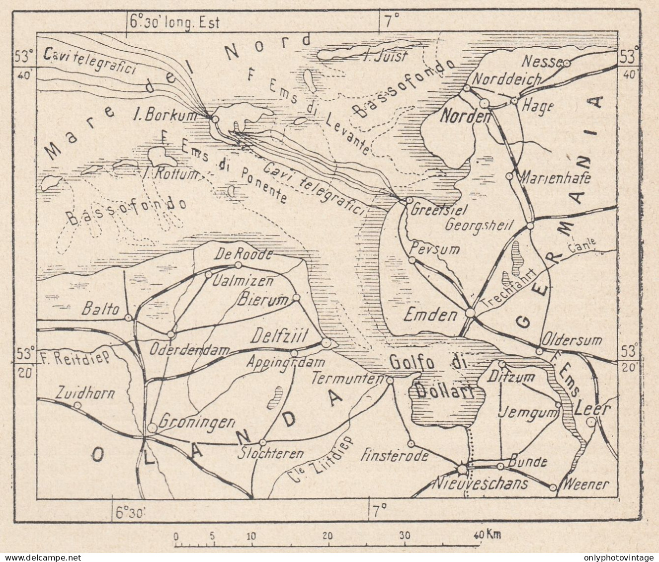 Paesi Bassi, Dollart, 1907 Carta Geografica Epoca, Vintage Map - Geographische Kaarten