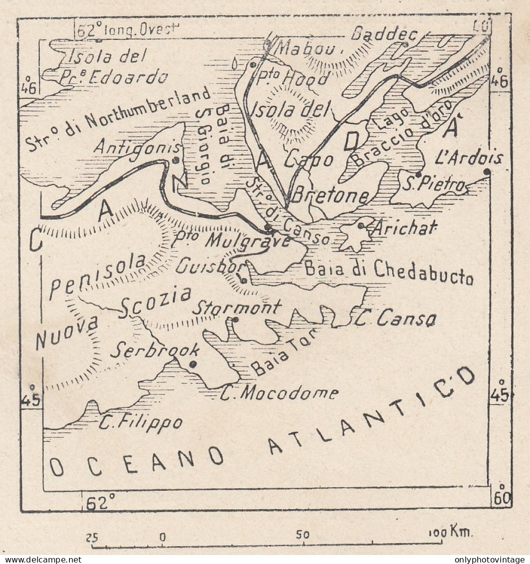 Canada, Stretto Di Canso, 1907 Carta Geografica Epoca, Vintage Map - Mapas Geográficas