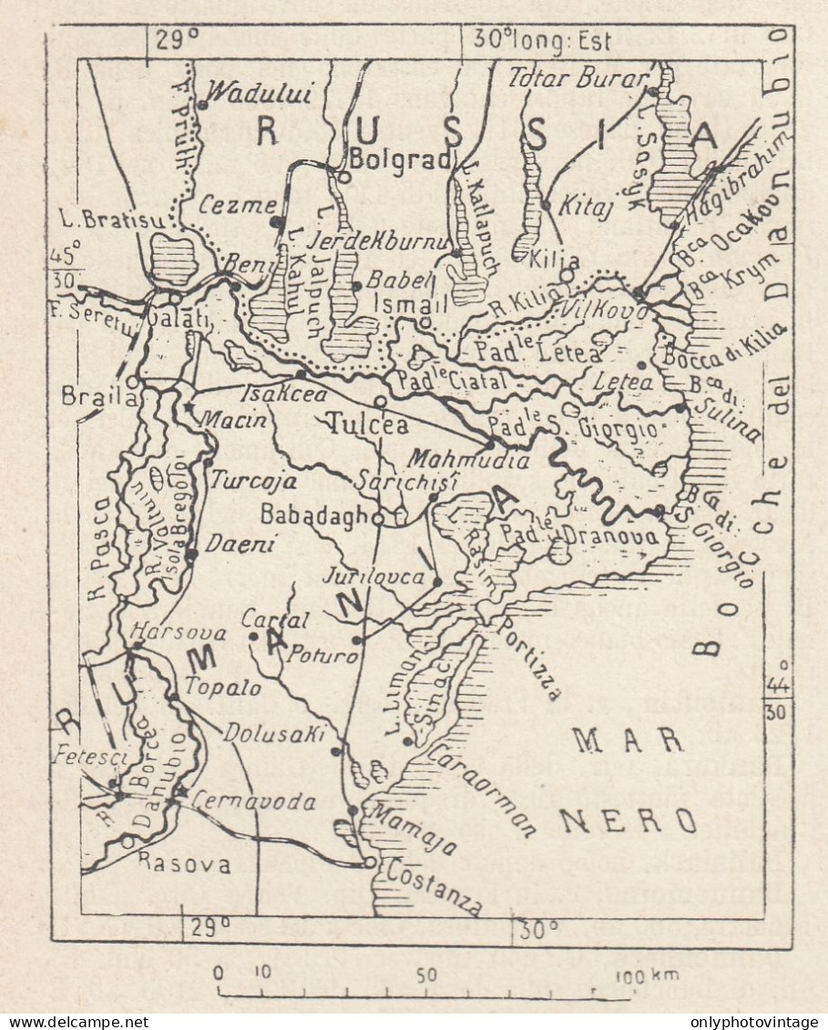 Europa, Il Danubio, 1907 Carta Geografica Epoca, Vintage Map - Mapas Geográficas