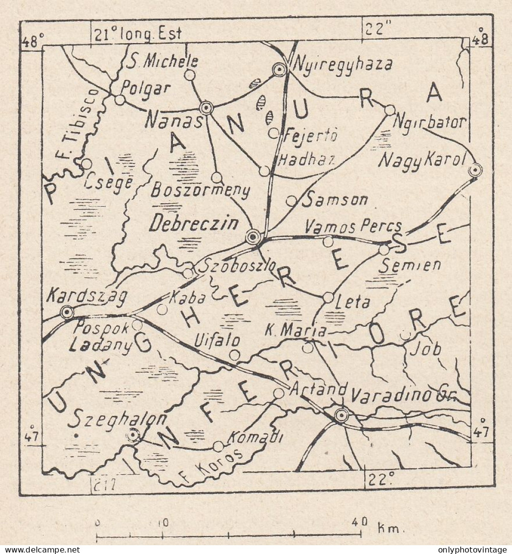 Ungheria, Debreczin E Dintorni, 1907 Carta Geografica Epoca, Vintage Map - Mapas Geográficas