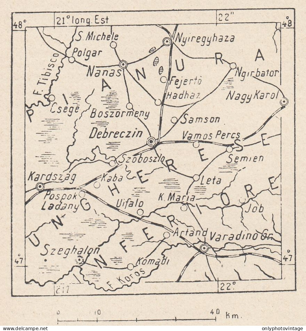 Ungheria, Debreczin E Dintorni, 1907 Carta Geografica Epoca, Vintage Map - Landkarten