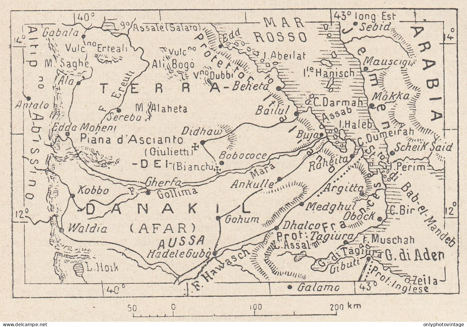 Etiopia, Danakil, Afar, 1907 Carta Geografica Epoca, Vintage Map - Mapas Geográficas