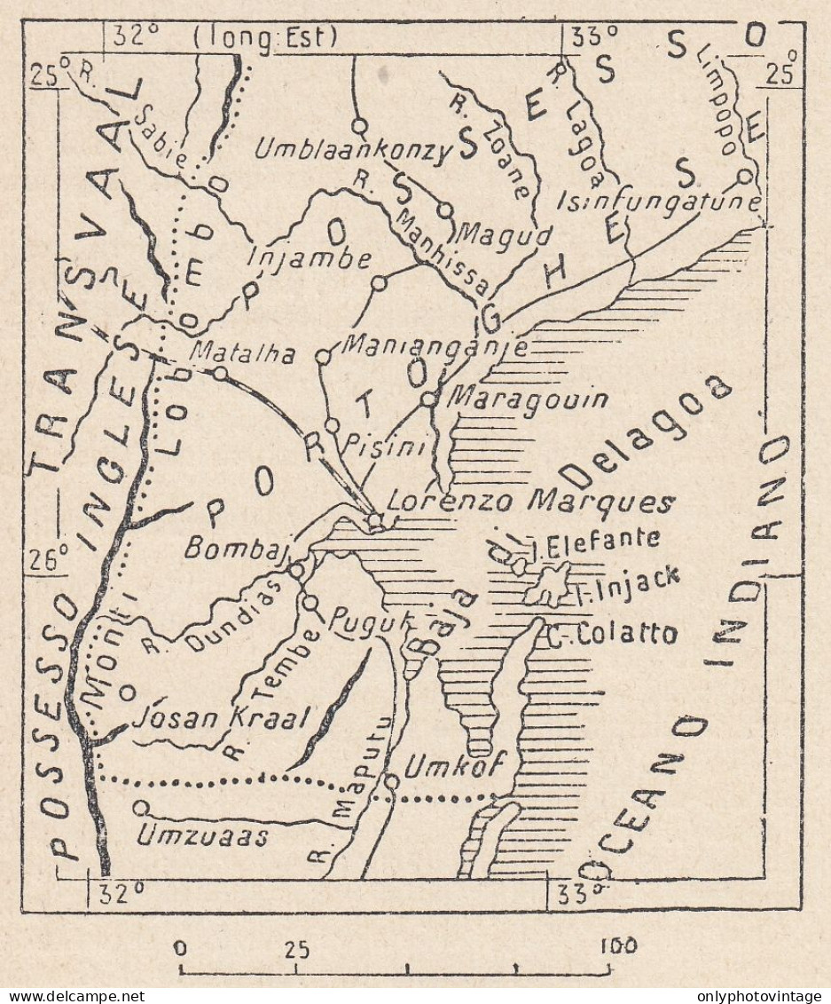 Mozambico, Baia Di Maputo, 1907 Carta Geografica Epoca, Vintage Map - Landkarten