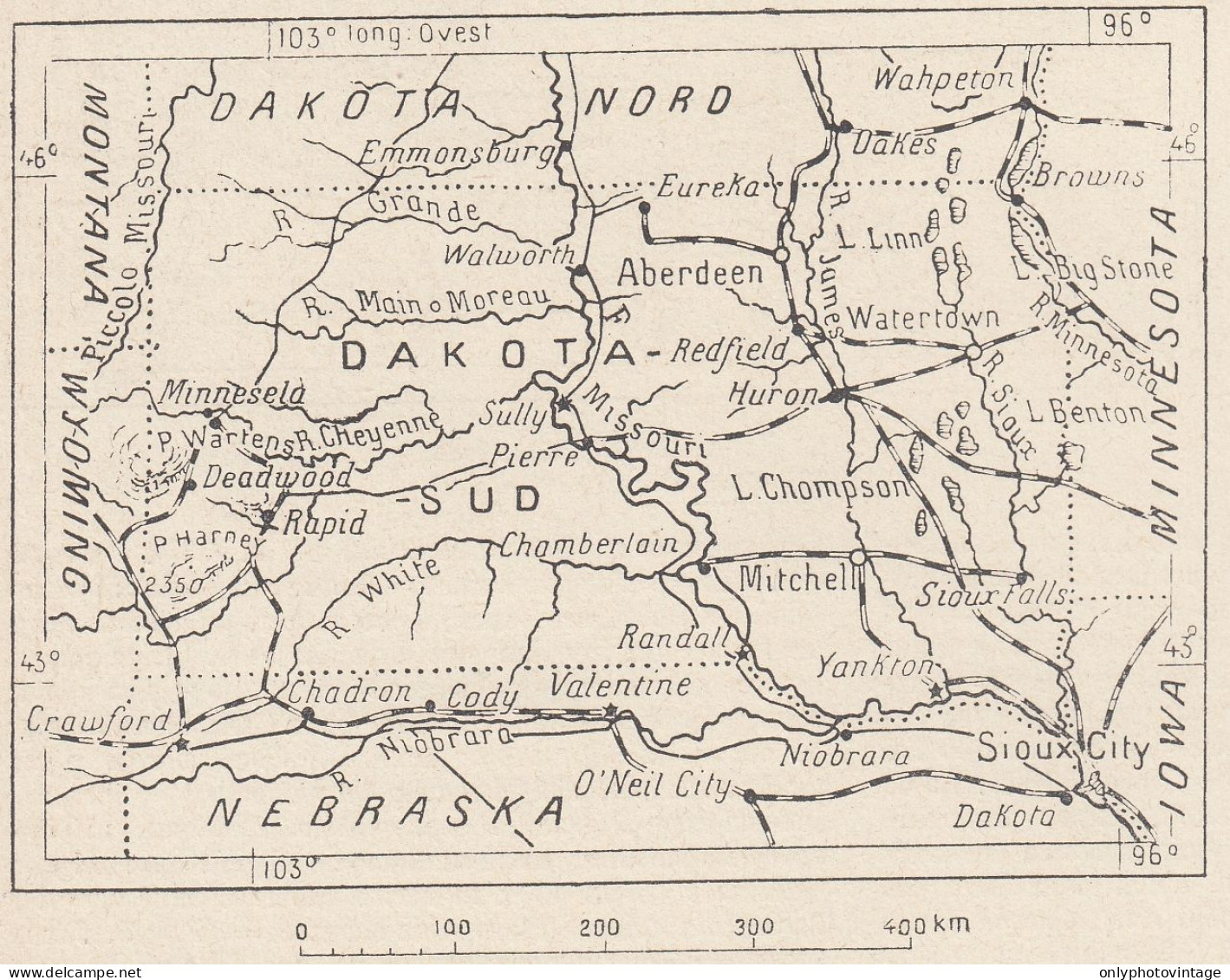 U.S.A. Sud Dakota, 1907 Carta Geografica Epoca, Vintage Map - Geographische Kaarten