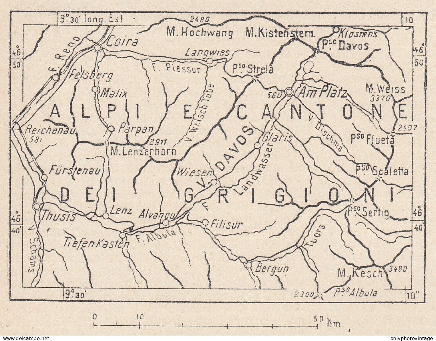 Svizzera, Davos E Dintorni, 1907 Carta Geografica Epoca, Vintage Map - Geographical Maps