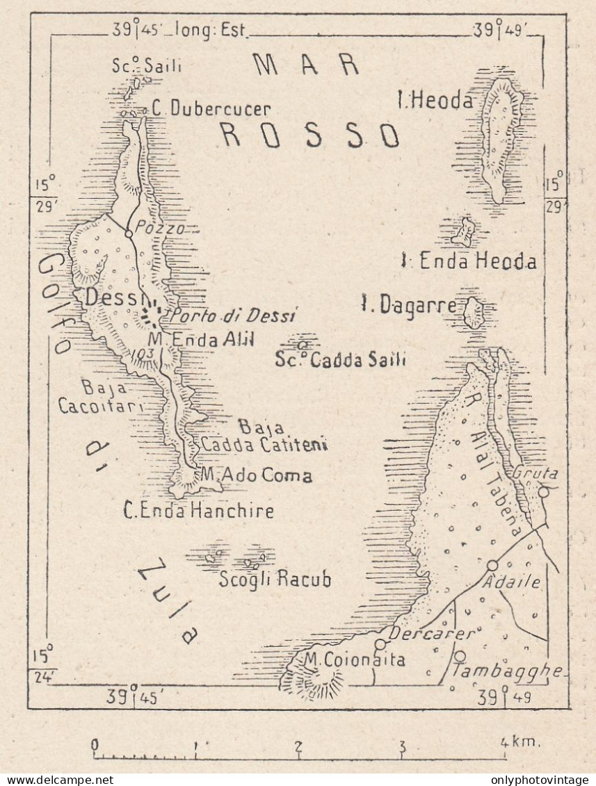 Eritrea, Golfo Di Zula, Isola Dessi, 1907 Carta Geografica, Vintage Map - Landkarten