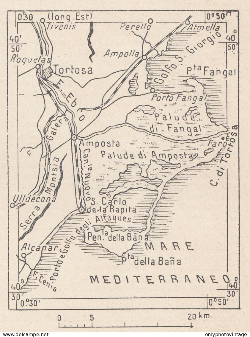 Spagna, Fiume Ebro, 1907 Carta Geografica Epoca, Vintage Map - Landkarten