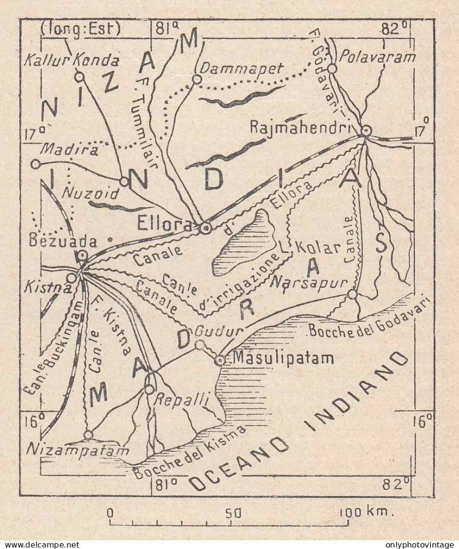 India, Ellora, 1907 Carta Geografica Epoca, Vintage Map - Landkarten