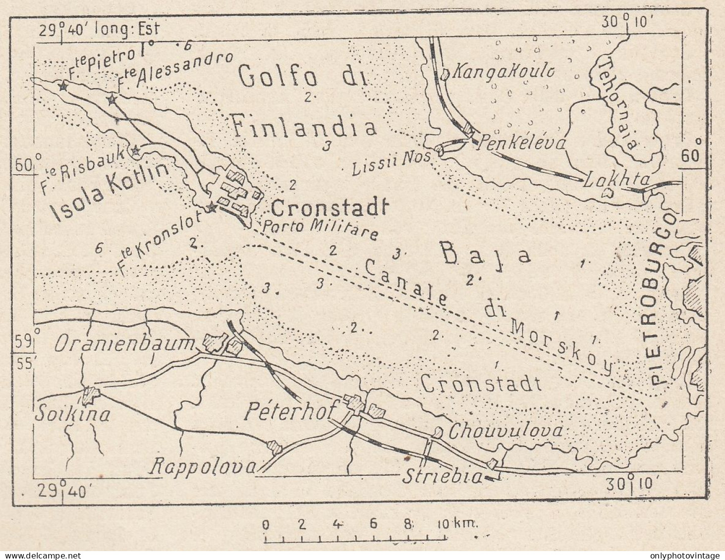 Russia, Kronštadt, 1907 Carta Geografica Epoca, Vintage Map - Landkarten