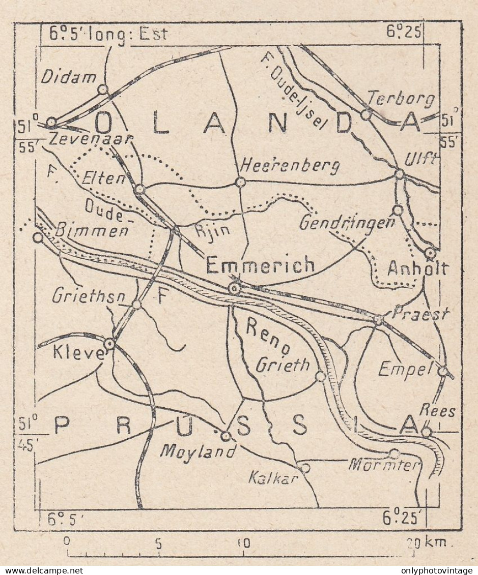 Germania. Emmerich Am Rhein, 1907 Carta Geografica Epoca, Vintage Map - Landkarten