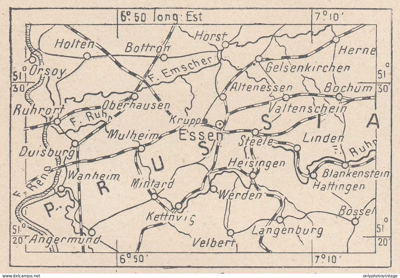 Germania, Essen E Dintorni, 1907 Carta Geografica Epoca, Vintage Map - Carte Geographique