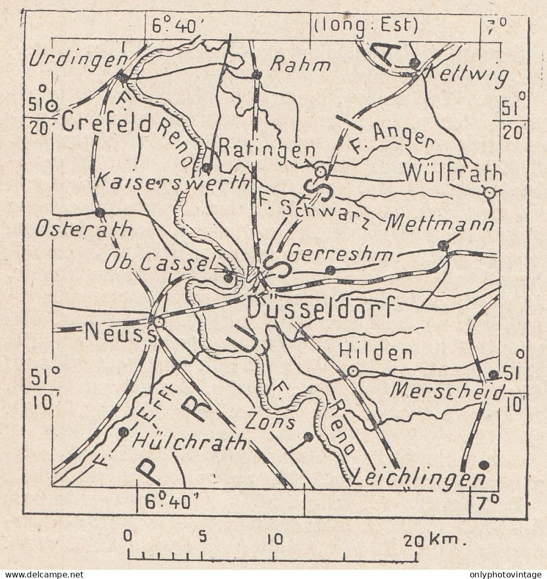 Germania, Düsseldorf E Dintorni, 1907 Carta Geografica Epoca, Vintage Map - Geographische Kaarten